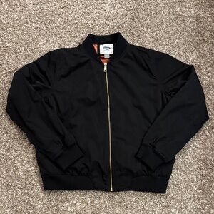 Old Navy Women’s Black Satin Bomber Jacket with Gold Zipper L